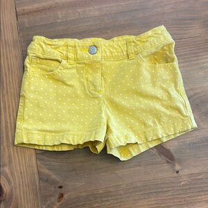 Mini Boden Yellow Polka Dot Shorts with Heart Pockets, size 7